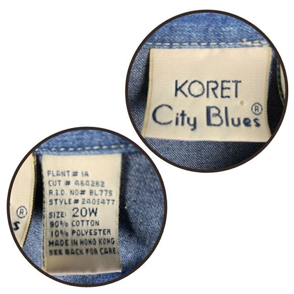 KORET City Blues Denim Shirt Beaded Embroidered US Flags Flowers Stars, Sz 20W - Picture 4 of 5